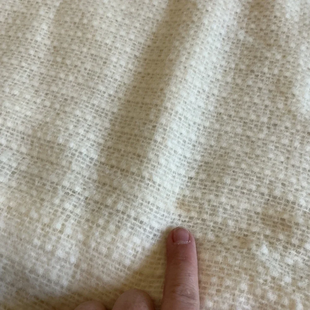 Vintage Cream Yellow Thermal Waffle Weave Blanket Satin Trim Edge 64x83‎